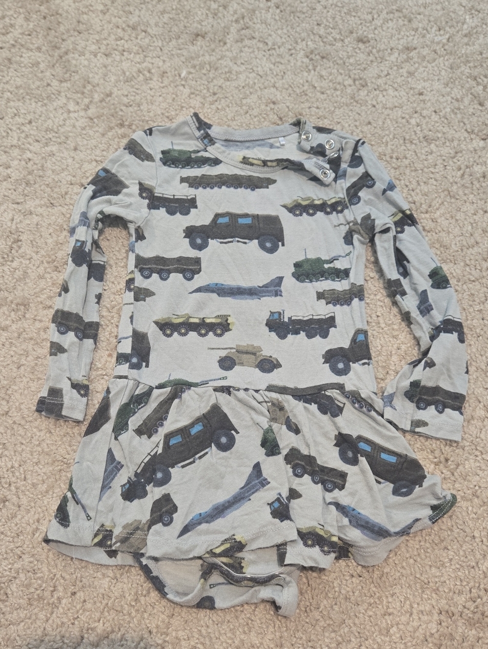 Posh Peanut Military Vehicle Print Long-Sleeve Dress 12-18m